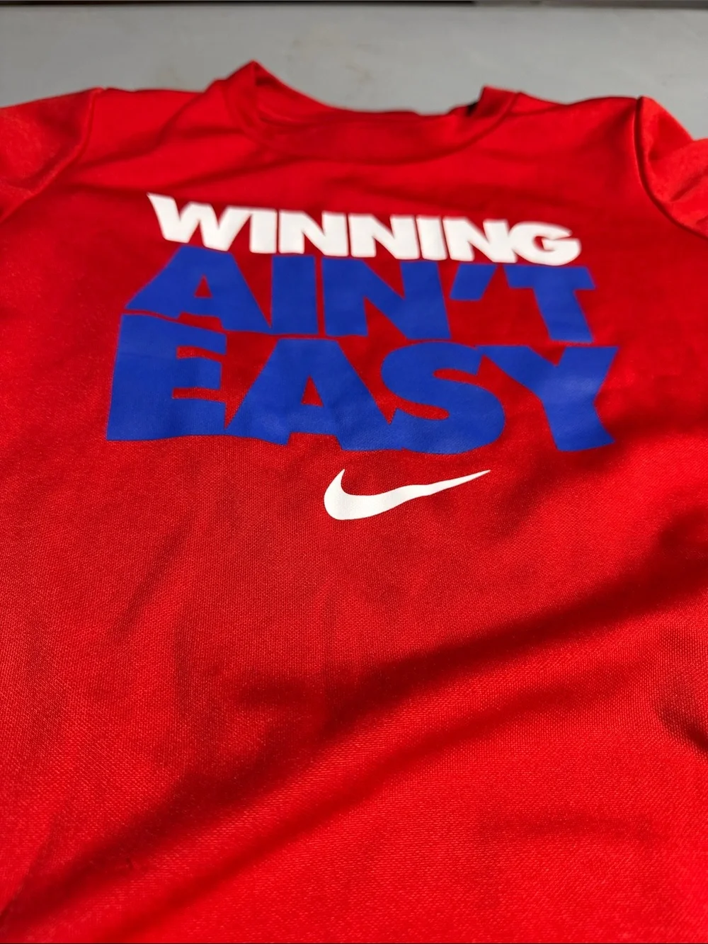 Nike Red Short Sleeve Tee with Blue & White Graphic